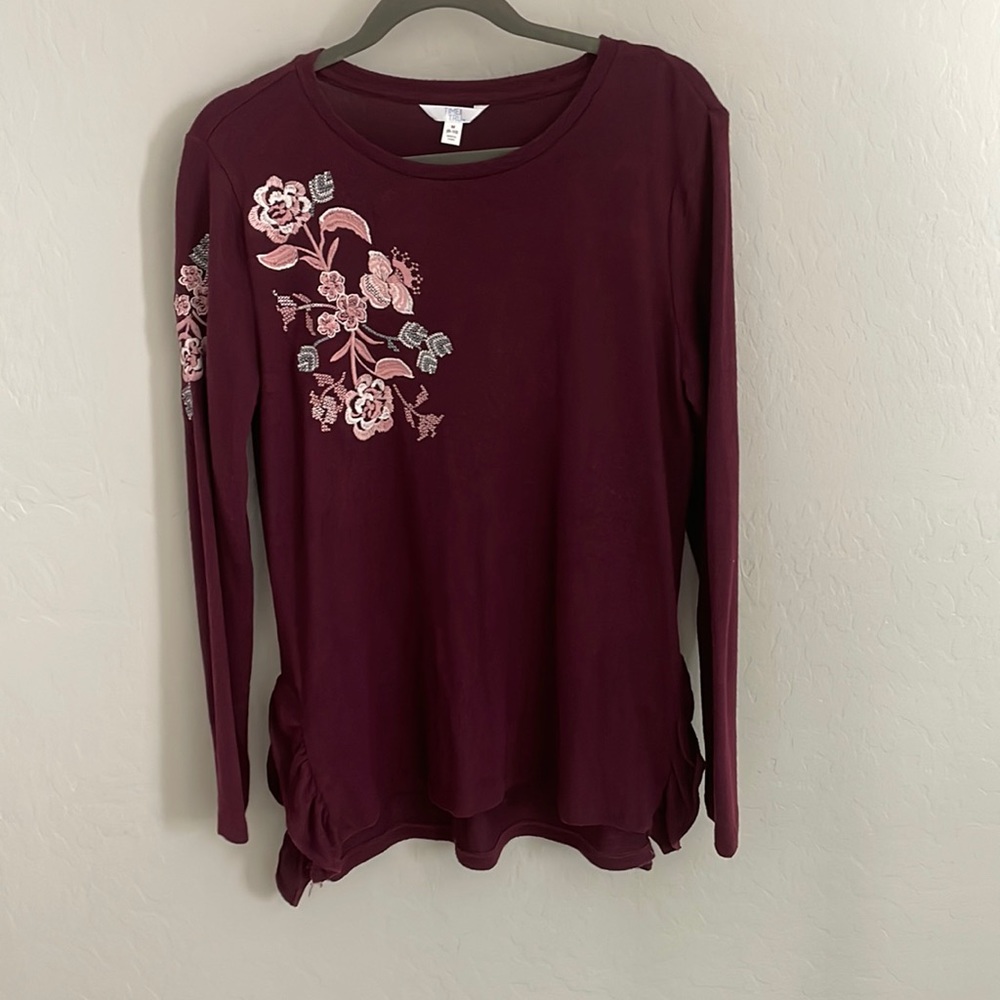 Maroon Embroidered Knit Top